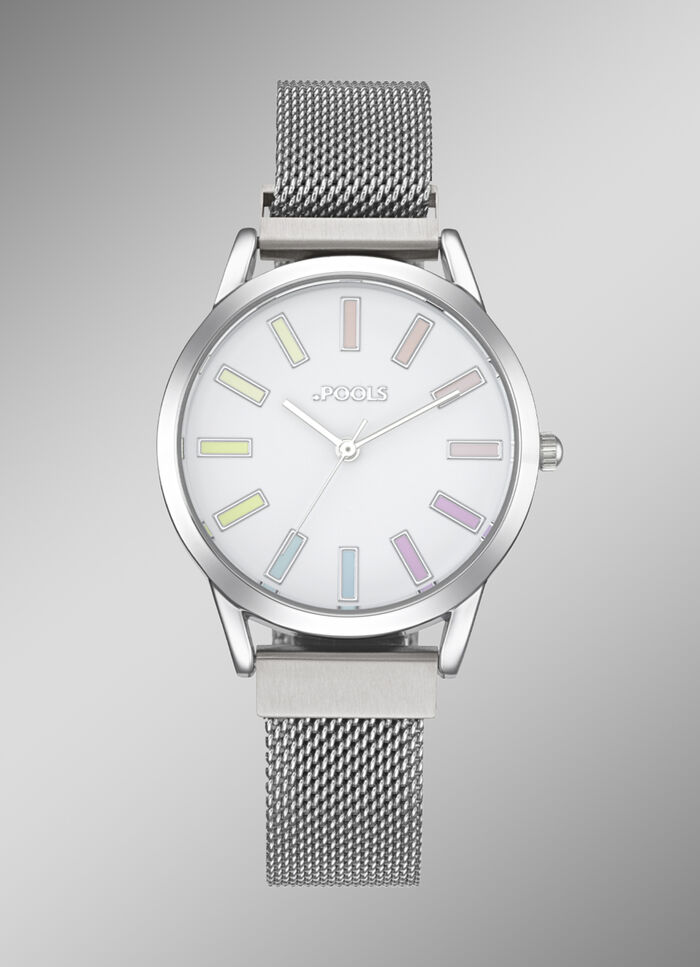Pools-Quartz-Damenuhr mit Edelstahl-Meshband BADER