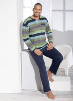 Pyjama mit Knopfleiste, garngef&auml;rbtem Ringeldessin / nachhaltiger Baumwollanbau 