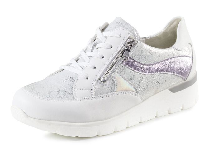 Waldläufer Schnür-Sneaker mit Metallic-Prägung WEISS-EISGRAU-FLIEDER