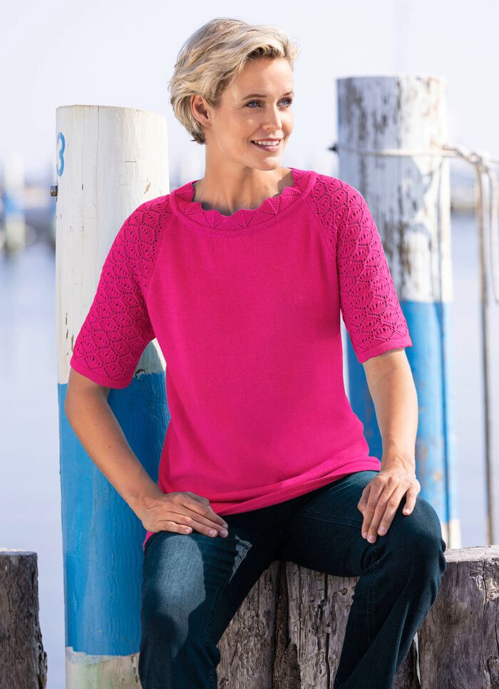 Pullover mit dekorativem Halsausschnitt HIMBEERE