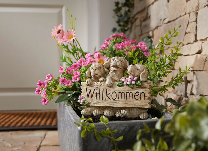 Willkommen mit Hunde,- oder Katzen aus Polyresin GRAU