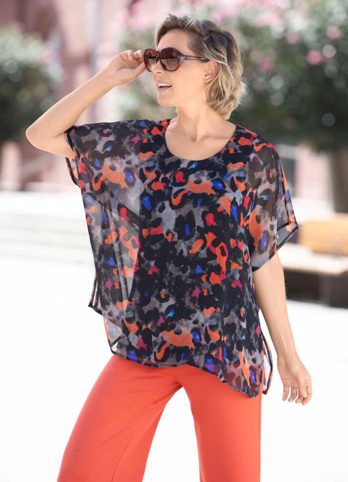 Doppellagiges Shirt mit Chiffon-&Uuml;berwurf 