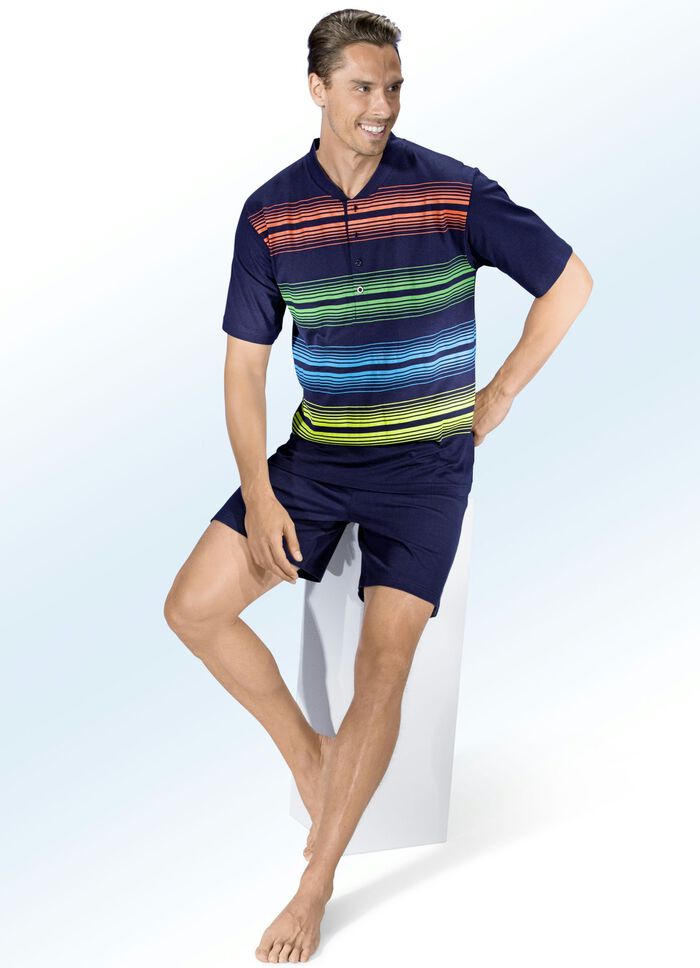 Shorty mit Knopfleiste und farbenfrohem Streifendessin 