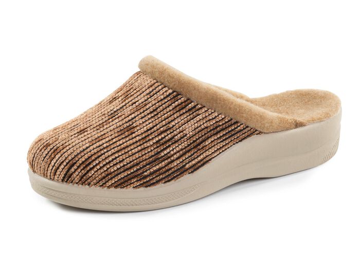 Laurina Pantoffel aus changierendem Cord-Material mit Filzbesatz CAMEL