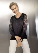 Shirt-Tunika mit edler Spitze SCHWARZ