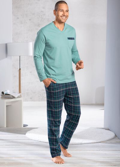 Comte-Schlafanzug mit V-Ausschnitt und offenen Abschl&uuml;ssen 