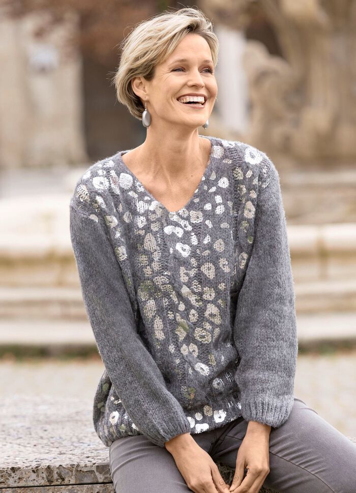 Pullover mit gl&auml;nzendem Foliendruck GRAU-SILBERFARBEN