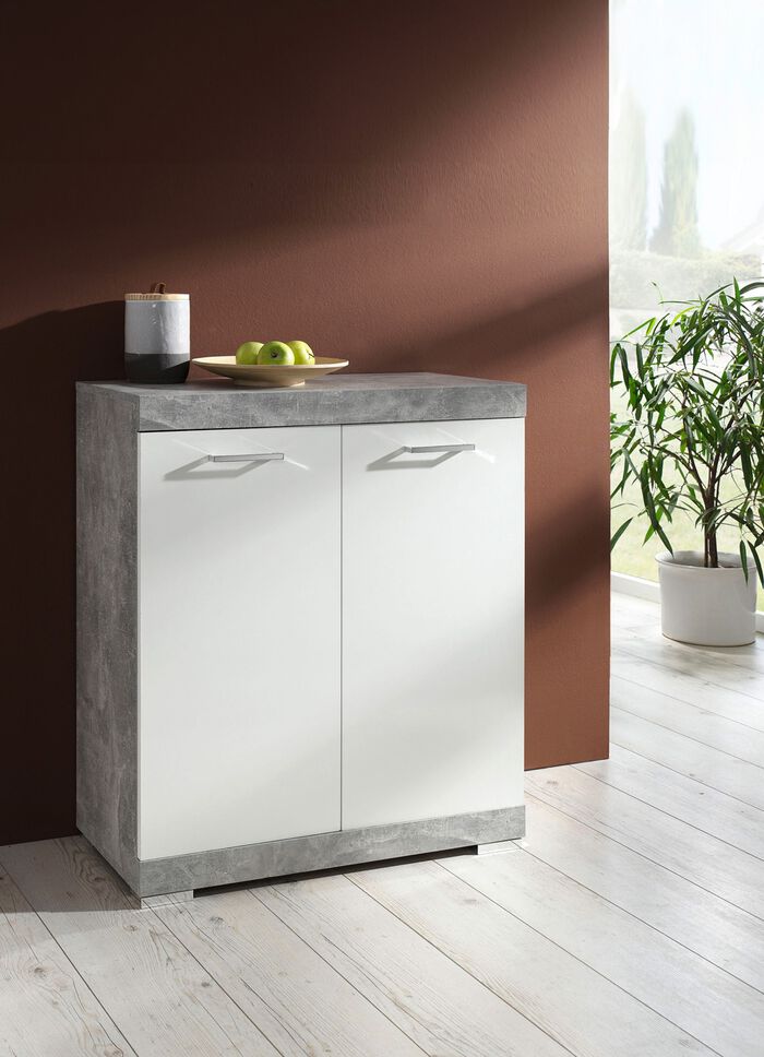Moderne Kommodenserie mit pflegeleichter Melaminbeschichtung BETON-WEISS