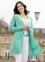 Long-Strickjacke in Struktur- und Ajourmustermix AQUA