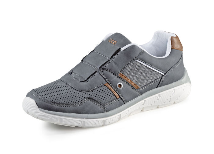 Slipper aus Synthetik mit Textil-Einsätzen ANTHRAZIT-COGNAC