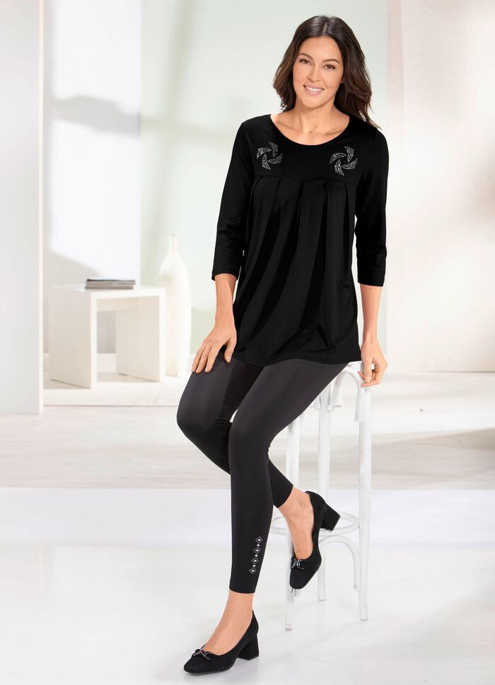 Longshirt mit Zierpl&auml;ttchen in 3 Farben SCHWARZ