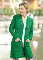 Long-Strickjacke mit Ajourdessin GRÜN