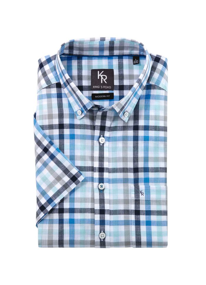 &laquo;King's Road&raquo;-Hemd mit Button-Down-Kragen in 4 Farben MARINE-BLAU KARIERT