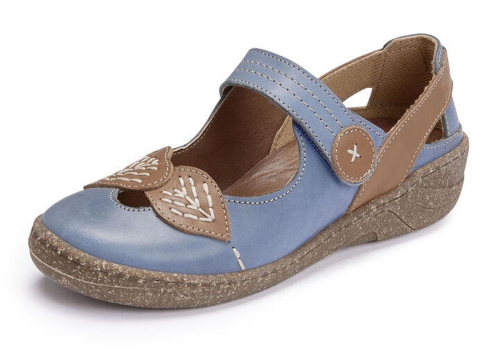 ELENA EDEN-Slipper mit Zierstickerei JEANS-COGNAC