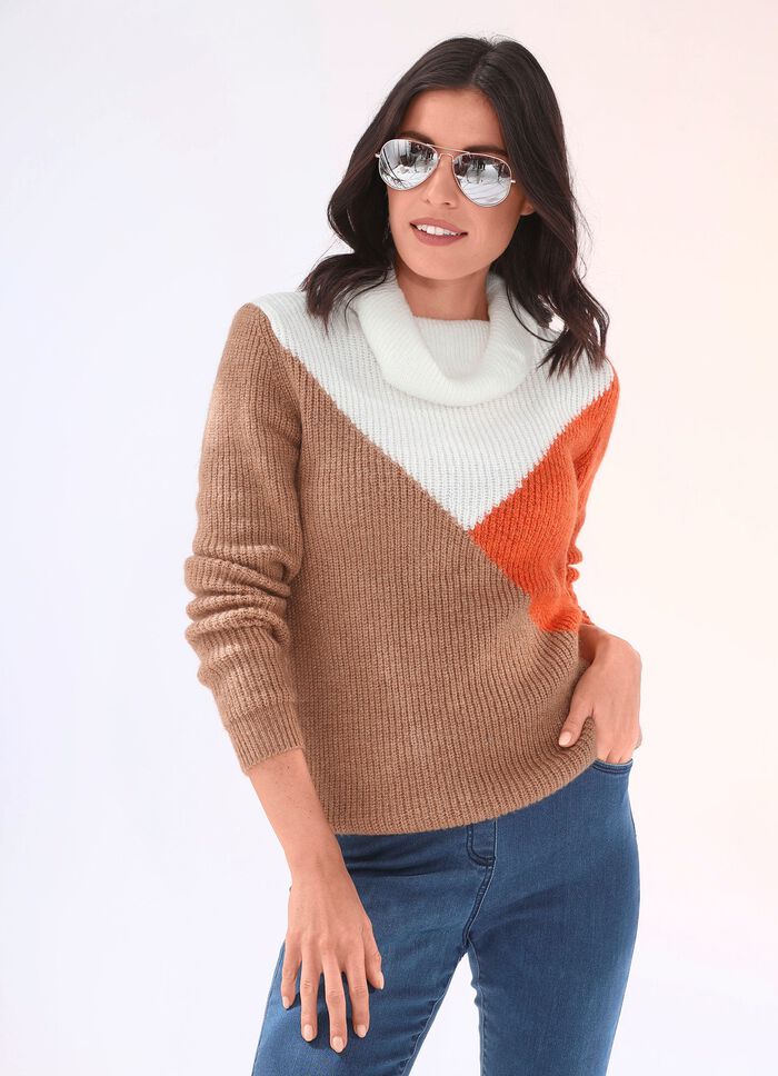 Pullover in superflauschiger Qualität CAMEL-ORANGE-WOLLWEISS