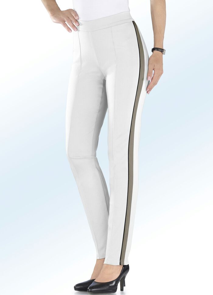 Soft-Stretch-Hose mit Galonstreifen WEISS-TAUPE
