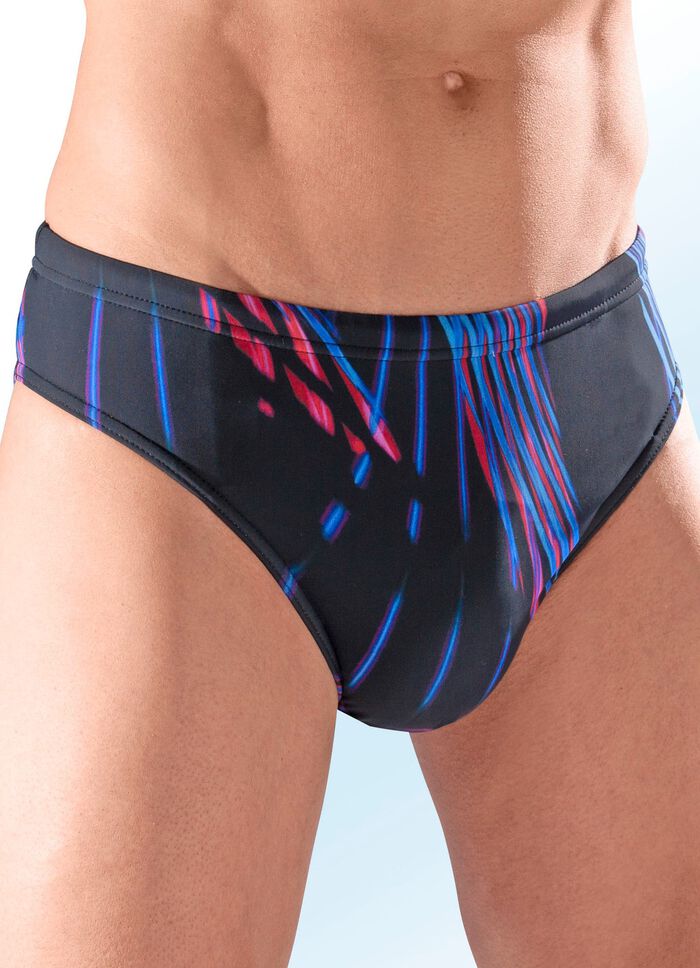 Badehose in Slipform mit buntem Druckdessin SCHWARZ-BLAU-ROT