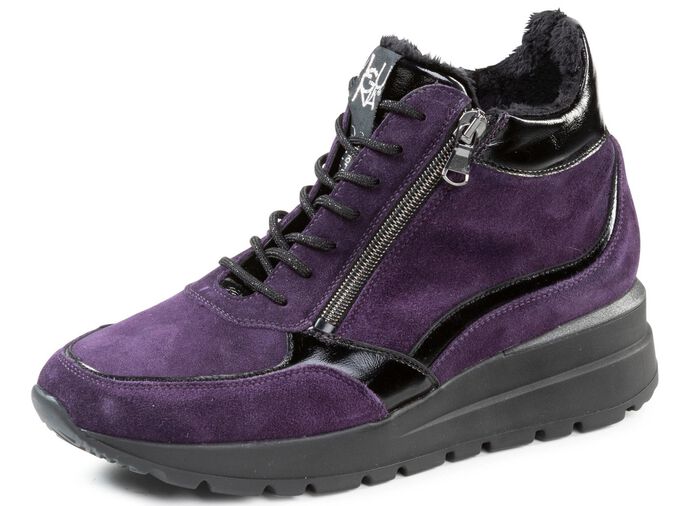 Waldl&auml;ufer Schn&uuml;r-Bootie mit Bes&auml;tzen aus Lackleder LILA