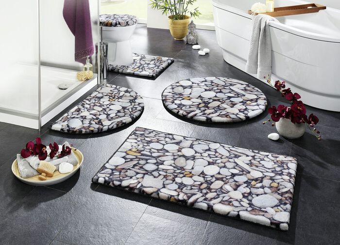 Pflegeleichte und strapazierf&auml;hige Badgarnitur mit Kieselstein-Motiv 