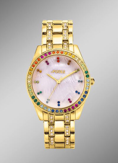 Pools Quartz-Damenuhr mit Metallbandgeh&auml;use 