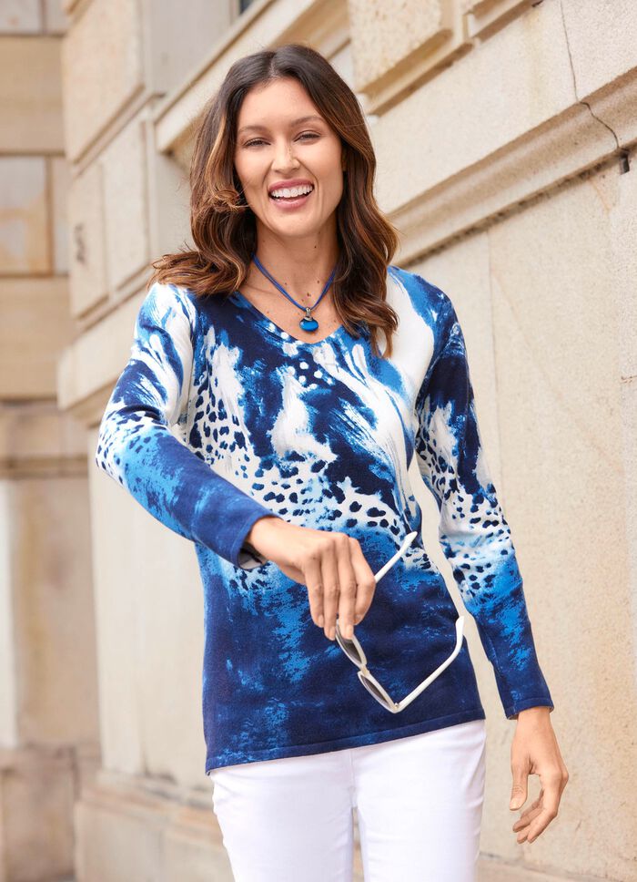 Pullover in Feinstrick mit Tierfellmuster 