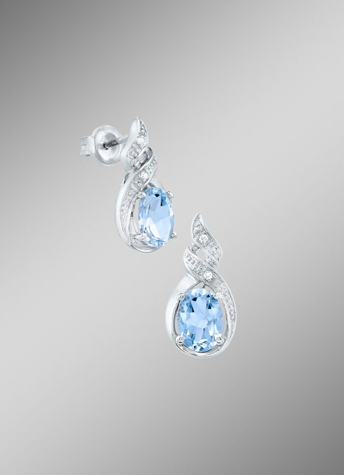 Moderne Ohrstecker mit Blautopas und echt Weisstopas 