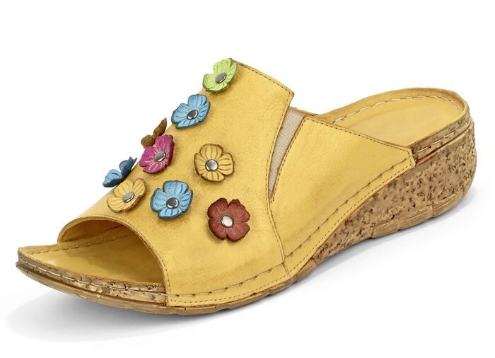 Gemini Pantolette mit bunten Lederblüten GELB