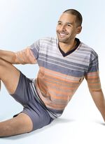 Hajo Klima Komfort Shorty mit garngef&auml;rbtem Ringeldessin und V-Aussschnitt 