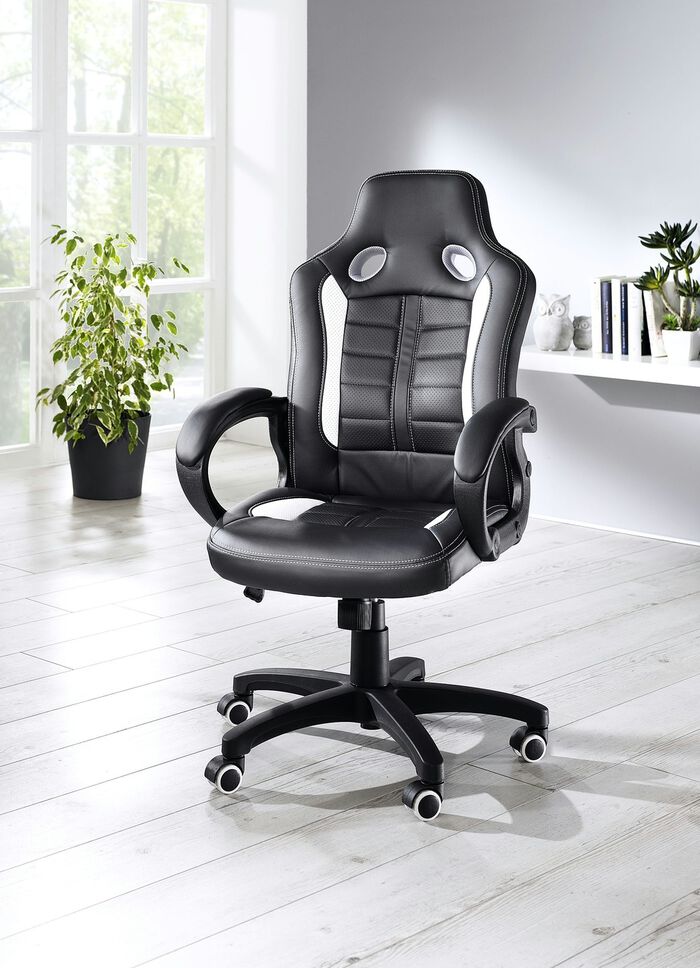 Chefsessel mit Loch-Applikation in Race-Optik SCHWARZ-WEISS