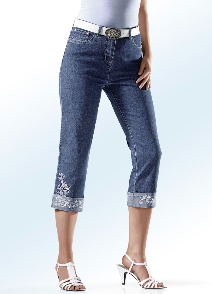 7/8-Jeans mit floraler Stickerei JEANSBLAU