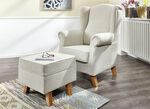 Ohrenbackensessel mit Hocker BEIGE-BUCHE