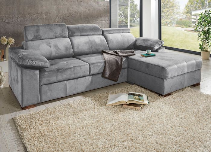 Polsterecke mit Bettfunktion und verstellbaren Kopfst&uuml;tzen GRAU