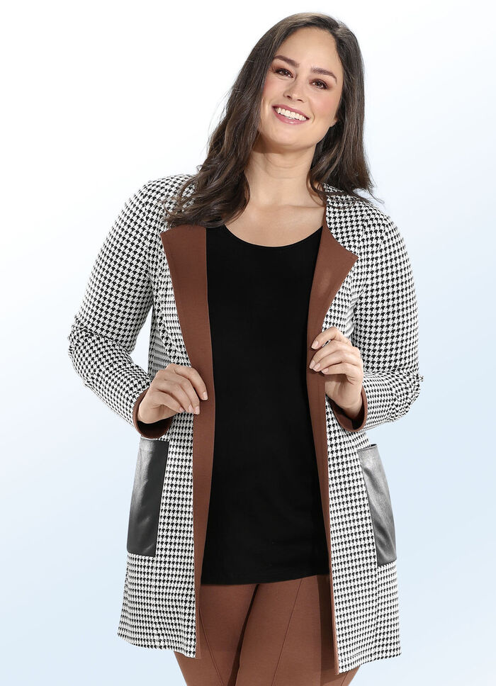Longjacke mit Hahnentritt-Dessin 