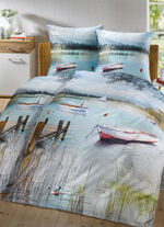 Digitalbedruckte Bettwäsche-Garnitur mit Seenlandschaft 