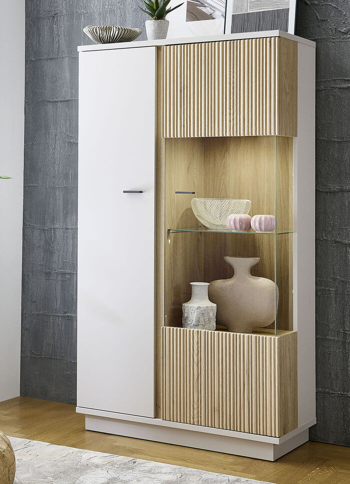 Tolle Vitrine mit LED-Beleuchtung KASCHMIR-EICHE CREMONA