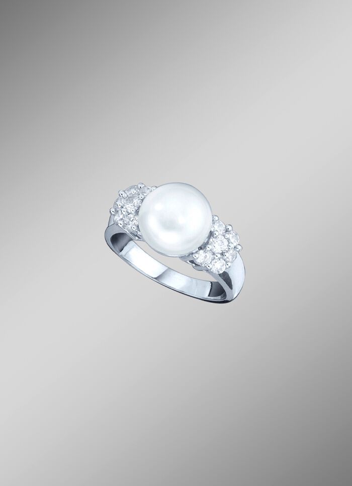 Damenring mit S&uuml;sswasser-Zuchtperle und synthetischen Zirkonia 