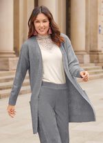 Long-Strickjacke mit eingesetzten Taschen GRAU MELIERT