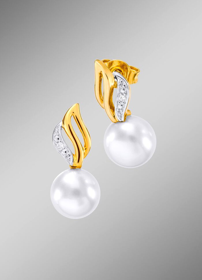 Ohrstecker mit S&uuml;sswasser-Zuchtperlen und Diamanten 