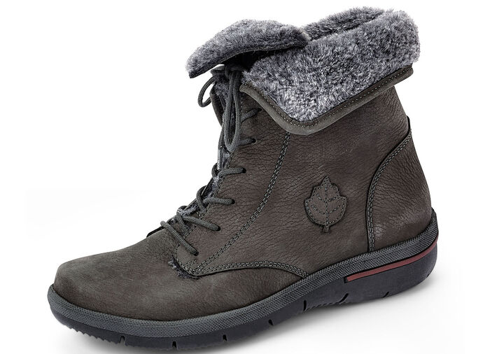 Waldläufer Schnür-Stiefelette mit kuscheligem Webpelzkragen ANTHRAZIT