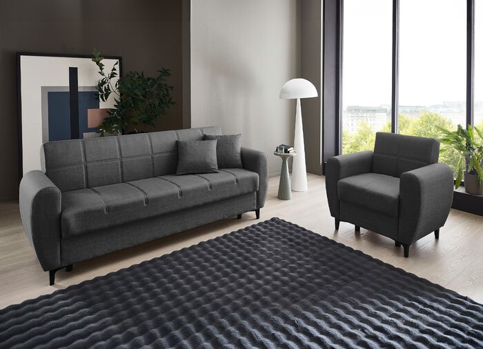 Frei im Raum aufstellbare Polsterm&ouml;bel mit Bettfunktion ANTHRAZIT