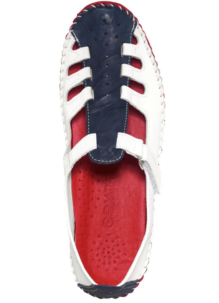 Gemini, klassische Damen-Slipper, Weite G, mit herausnehmbarem Fussbett WEISS-MARINE-ROT