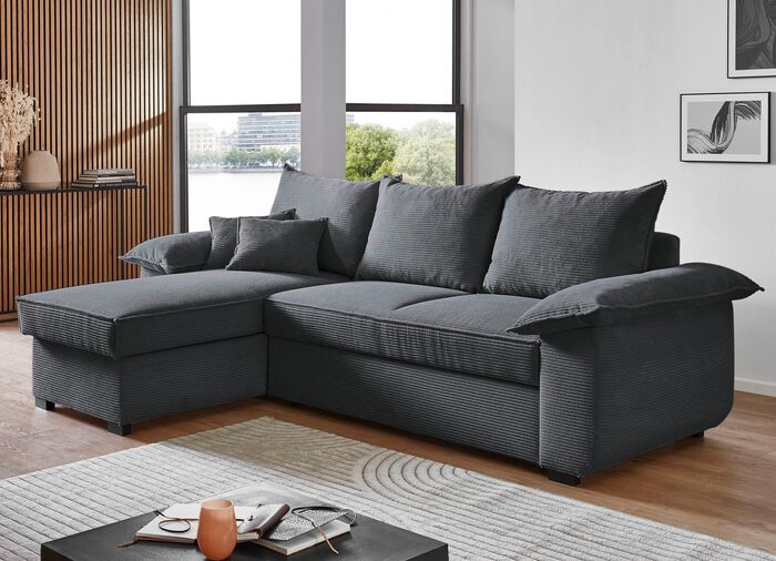 Polsterecke mit Bettfunktion und Bettkasten ANTHRAZIT