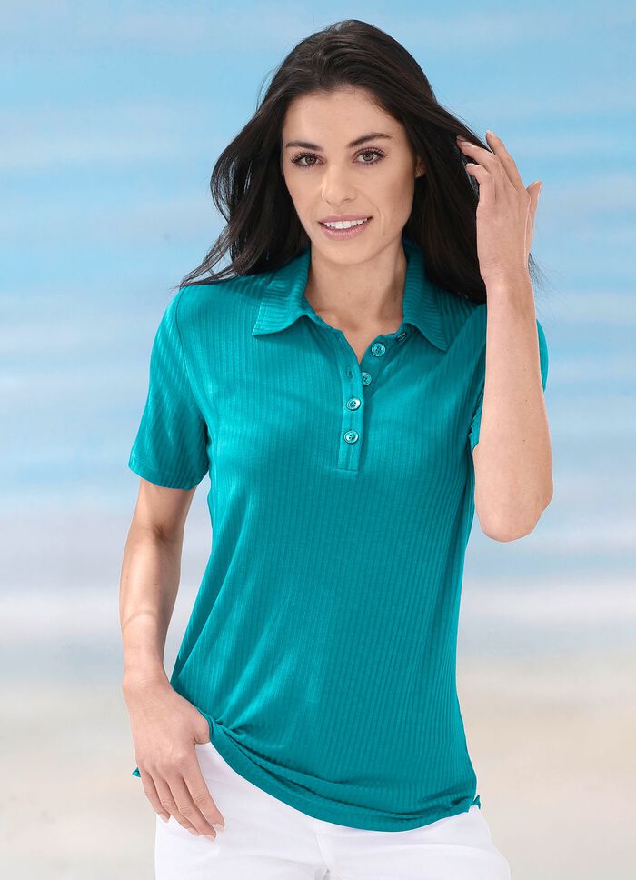 Laurina Poloshirt mit Knopfleiste PETROL