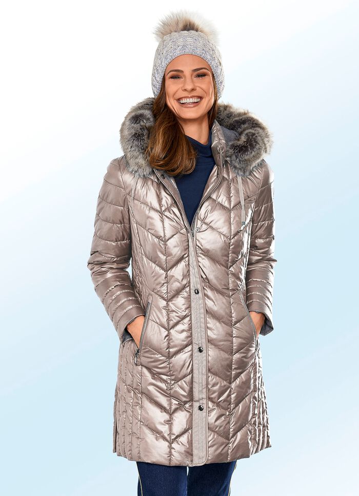 Kurzmantel in 2 Farben mit seitlicher L&auml;ngssteppung KIESEL