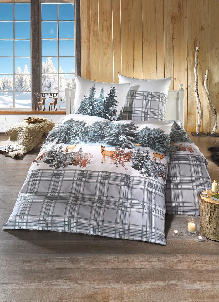 &laquo;irisette&raquo; Bettw&auml;sche-Garnitur Winterlandschaft GRAU