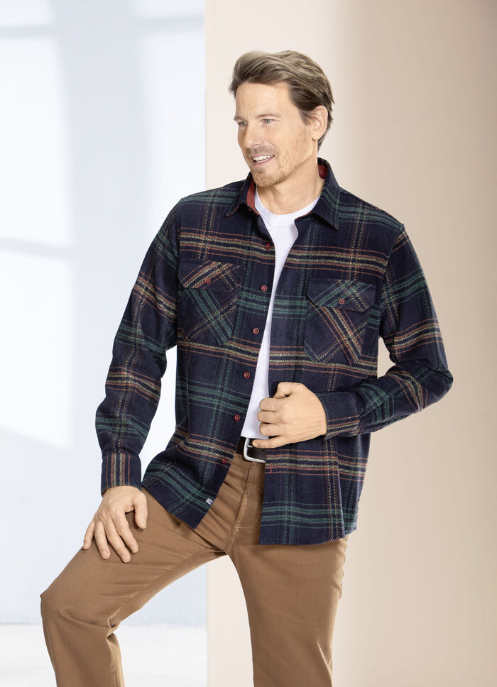 Kariertes Overshirt von «Milano Italy» MARINE-GRÜN-TERRAKOTTA