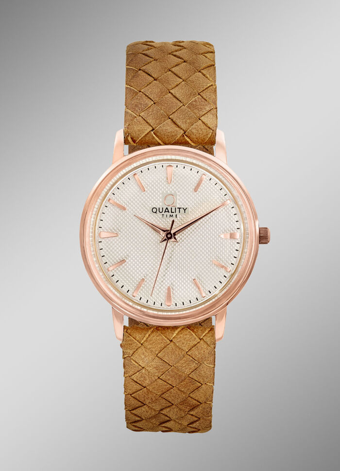 Quartz-Damenuhr mit rosévergoldetem Metallgehäuse 