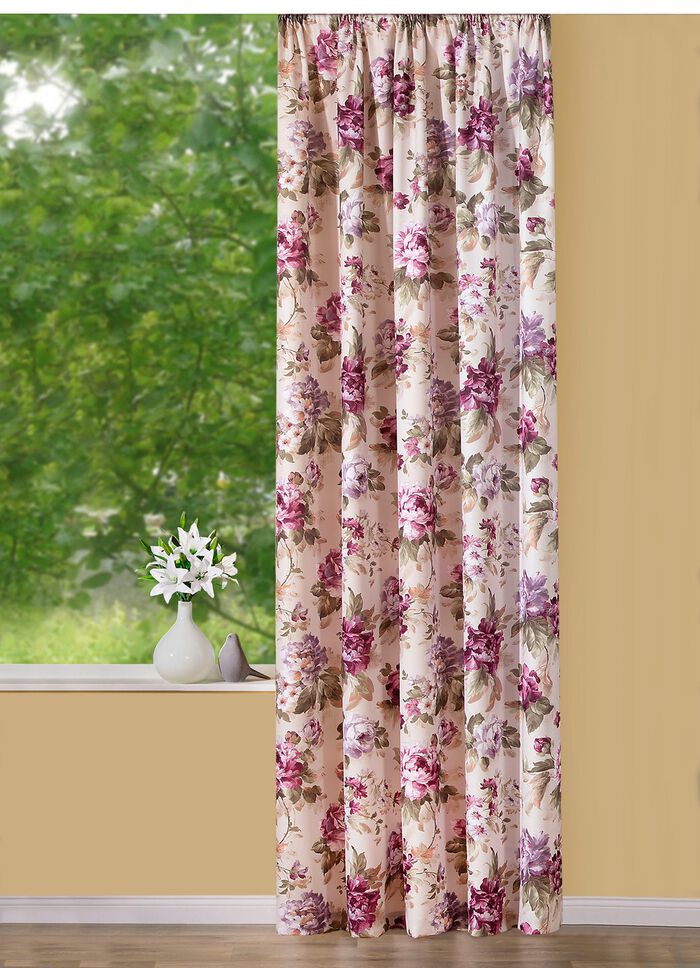 &Uuml;bergardine mit Blumendessin LILA