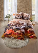 Bettw&auml;sche-Garnitur mit K&auml;tzchen im Herbstlaub-Motiv 