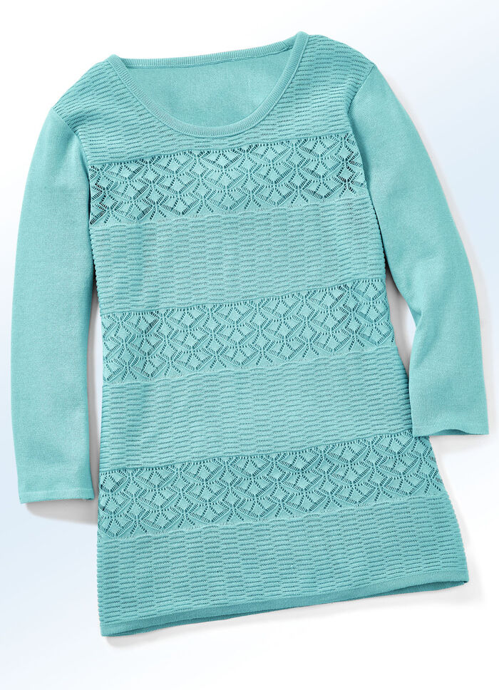 Pullover mit Struktur- und Ajourmix TÜRKIS